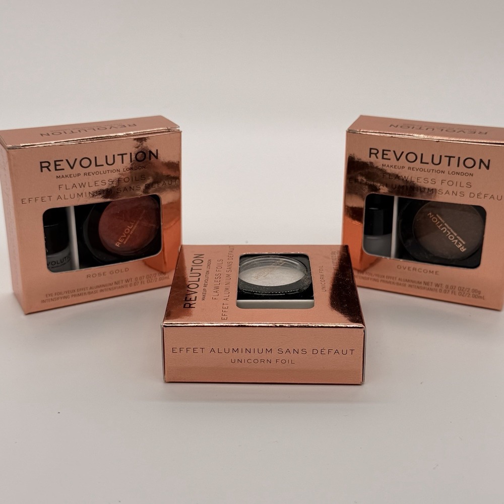 Revolution Makeup Flawless Foils Eye Shadow rose Gold Overcome Unicorn 3 Pack